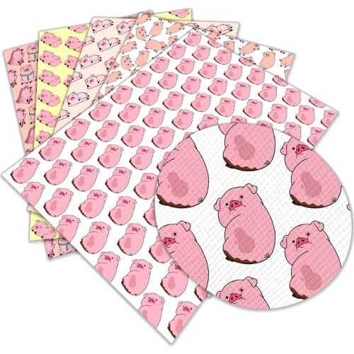 Pink Piggy Cartoon Theme Synthetic Faux Leather Sheets 22x30 cm for Leather Earring and Hair Bow Head Band Making