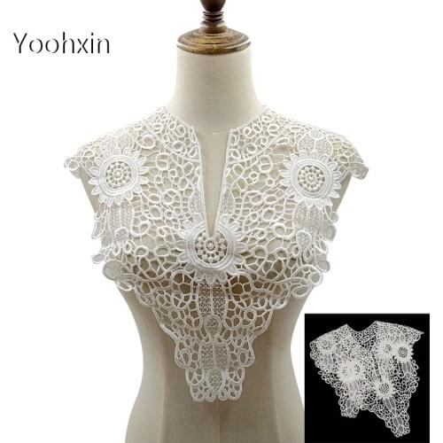 Fashion flower white black embroidery DIY lace collar Fabric Sewing Applique ribbon trim dress guipure neckline wedding decor