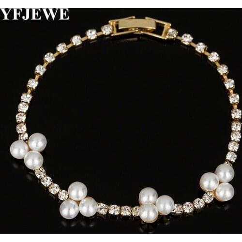 YFJEWE Fashion Pearl And Crystal Bracelet Decoration Beautiful Woman Wearing Crystal Decoration Wedding Party Gift Jewelry #B172