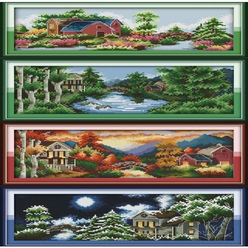 Castle Seasons Patterns Cross Stitch Kits DMC14CT 11CT Count Canvas Stitching Embroidery Handmade Needlework