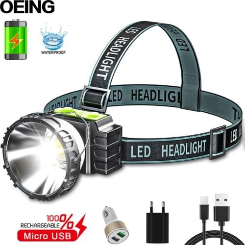 USB Rechargeable Headlamp LED+Side Floodlight Portable Hook Headlight Outdoor Waterproof Torch Built-in Battery Camping Fishing