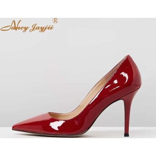 Nancyjayjii Ladies Shoes Woman Pumps Patent Leather Solid Super High Thin heels Pointed Toe Slip-On Sewing Fashion Leisuree 2019