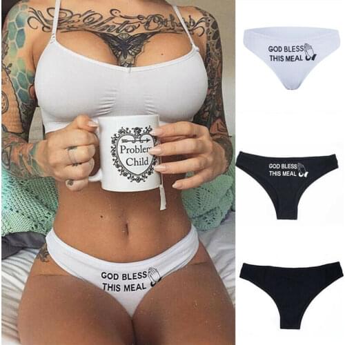 New Fashion Trendy Women God Bless This Meal Letter Print Lingerie Briefs Thongs Underwear Underpants Cotton Panties Knickers