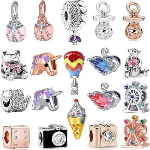 New Cute Ladybug Camera Balloon Pendant Suitable for Original Pandora Charm Bracelet Necklace Lady DIY Jewelry Gifts