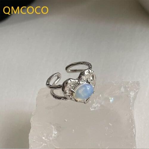 QMCOCO 925 Silver INS Trendy Temperament Heart-Shape Opening Adjustable Design Irregular Surface Tin Foil Texture Women Jewelry