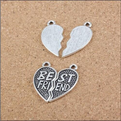 RAINXTAR 50 pairs Vintage Alloy BEST FRIEND Charms Split Broken Heart Pendant Charms 26*29mm AAC728
