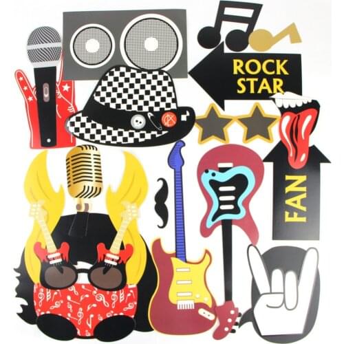 Rock Theme Party Photo Booth Props 18pc/Set for Birthday Party Supplies Music Party Vibes Rock & Roll Concert Photo Prop