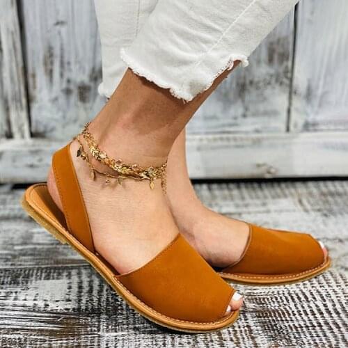 New Faux Leather Peep-toe Sandals for Women Fish Mouth Summer Beach Flat Heel Shoes