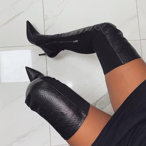 Spring/Autumn New Women Boots Stretch Slim Thigh High Boots Fashion Over the Knee Boots High Heels Shoes Woman Sapatos