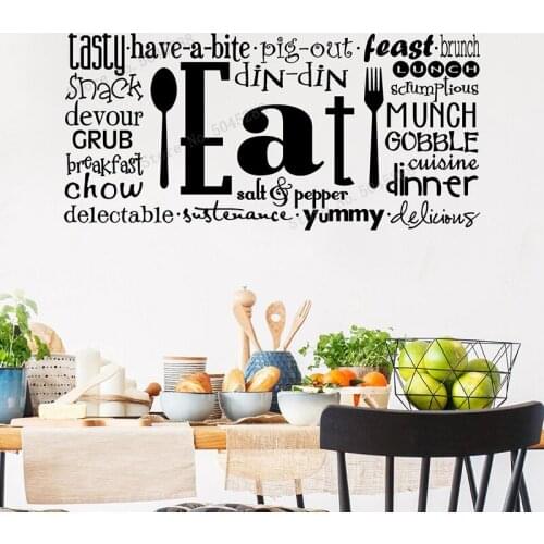 Eat Phrases Chow Dinner Breakfast Lunch Salt Wall Stickers Kitchen Dining Room Eat Quote Wall Decal Vinyl Home Decoration LL1276