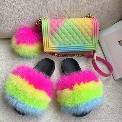 Fashion Fur Slippers Fluffy Sandals Furry Slides Women Real Fox Fur Flip Flops 2021 New Popular Outdoor Anti-Slippery Slippers