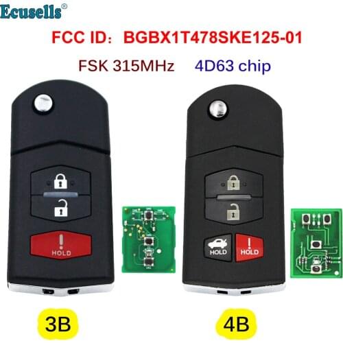 Folding Flip 3 Buttons FSK 315MHZ with 4D63 80bits Chip Remote Key Fob for Mazda 2 5 CX-7 CX-9 FCCID BGBX1T478SKE125-01