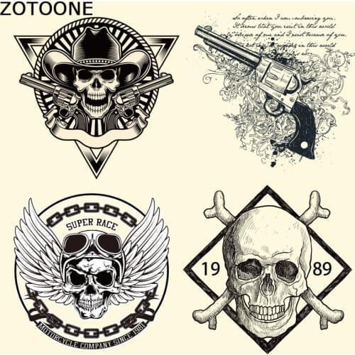 ZOTOONE Skull Gun Punk Patches Iron on Heat Transfer Patches for Kids Clothing DIY Stripes Applique T-shirt Custom Sticker E