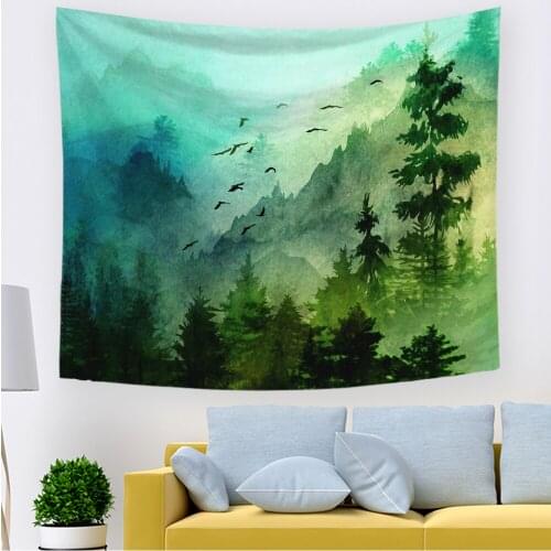 Misty Forest Tapestry Nature 2021 Green Tree Wall Tapestry Rainforest Tapestry Wall Hanging Hippie For Bedroom Living Room Dorm