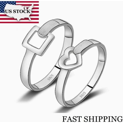 US STOCK Uloveido Silver Couple Rings for Men and Women Ringen Square Male Ring Wedding Jewelry US Size 6-11 Nickel Free