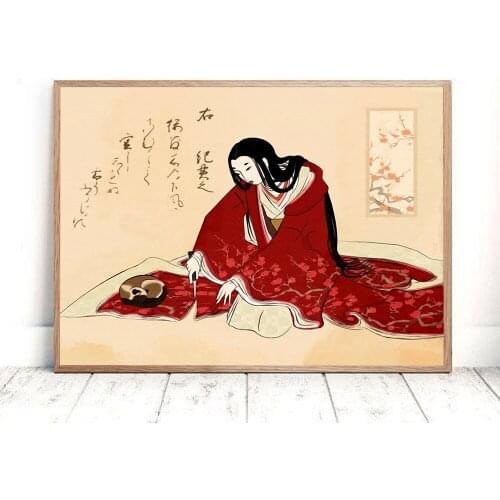 Japanese Poster and Print Geisha wWith Cat Cutting Kimono Canvas Painting Girl Wall Pictures for Living Room Home Decor No Frame