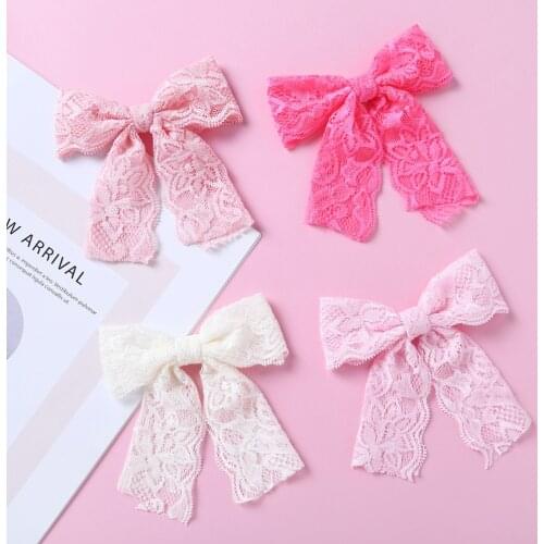 Lovely Solid Baby Hairchlips Children Girl Lace Hair Accessories Bows Handmade Barrettes Summer Colorful Hairpin Photo Props