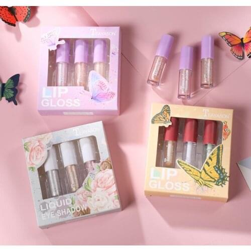 3Pcs/set Mirror Glass Lip Gloss Waterproof Moisturizing Gel Shimmer Lip Oil Liquid Blush Highlighter Makeup Lipgloss