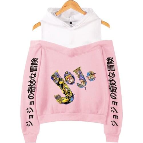JOJO Bizarre Adventure Women Hoodies Sweatshirts Harajuku Streetwear Hooded Jacket Hip Hop Sexy Off Shoulder Fleece Female Print