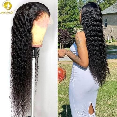 Mishell 13X4 Water Wave Lace Front Wig PrePlucked Human Hair Wigs For Women 30 Inch Brazilian Curly Human Hair Wig Free Shipping
