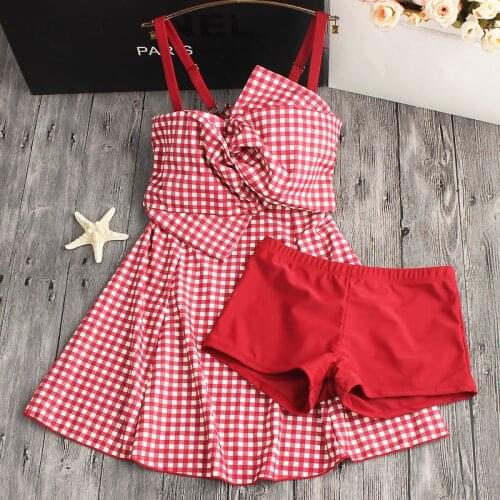 2020 New Ladies Two Piece Swimming Suits Bikini Women Sexy Plaid Skirt Tankinis Set Swimwear Swim Dress Beach Wear Sexy Swimsuit