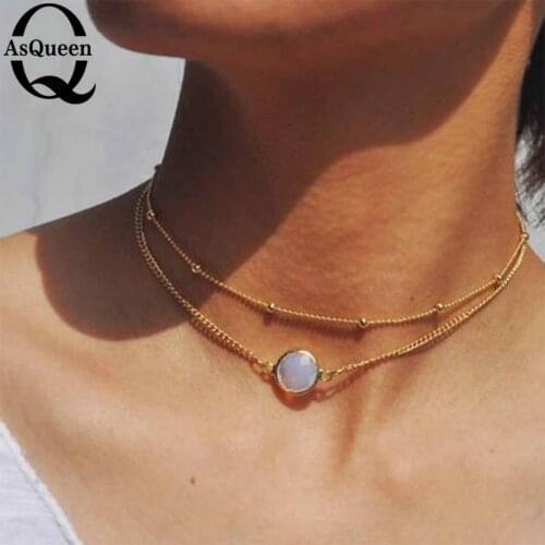 2 Layers Choker Necklace Chain Natural Stone Necklace For Women Jewelry Fashion Collier Femme Multilayer Short Necklace