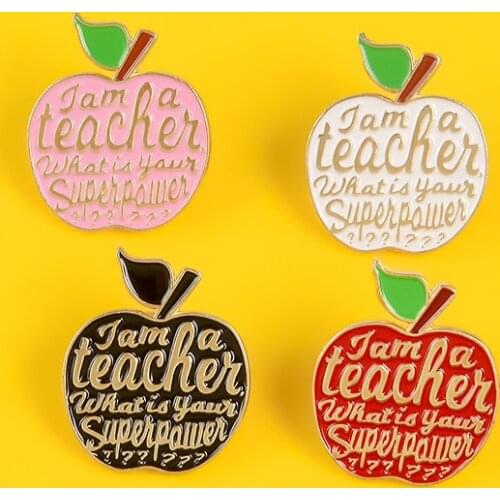 Fruit Apple Metal Enamel Brooch I'm A Teacher Badge Pin Creative Teachers Day Thanksgiving Clothing Jewelry Accessory Gift