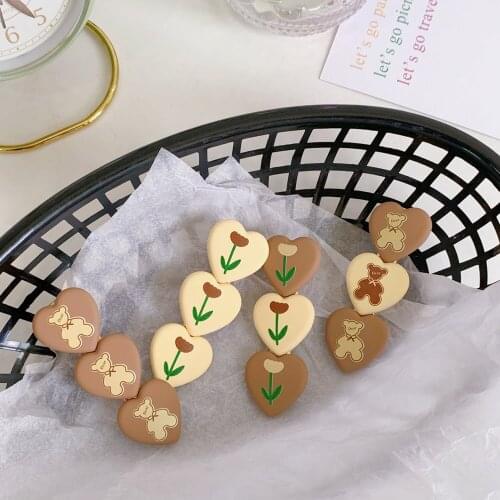 1PCS Mocha Tulip Bear Love Heart-Shaped Hairpin Girl Bang Clip Hairpin Sweet Side Clip Hair Accessories For Women Girls