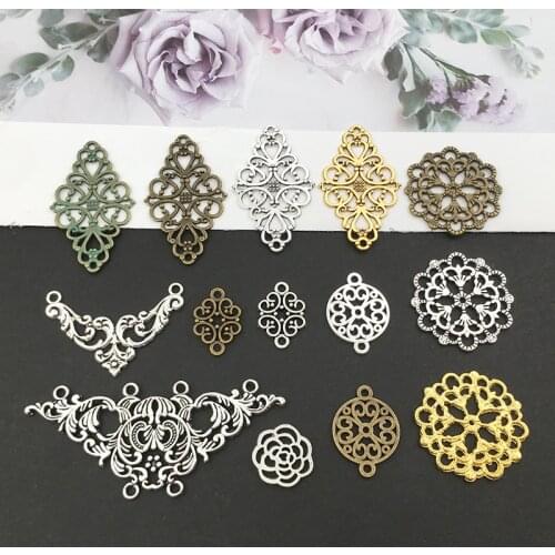 10Pcs Flower Charms Connectors DIY Jewelry Making Alloy Findings Accessory For Necklaces Earrings