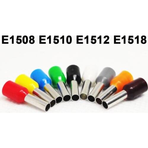 100pcs E1508 E1510 E1512 E1518 1.5mm2 INSULATED BOOTLACE FERRULE TERMINALS Connector Cord Pin End Crimp Terminal
