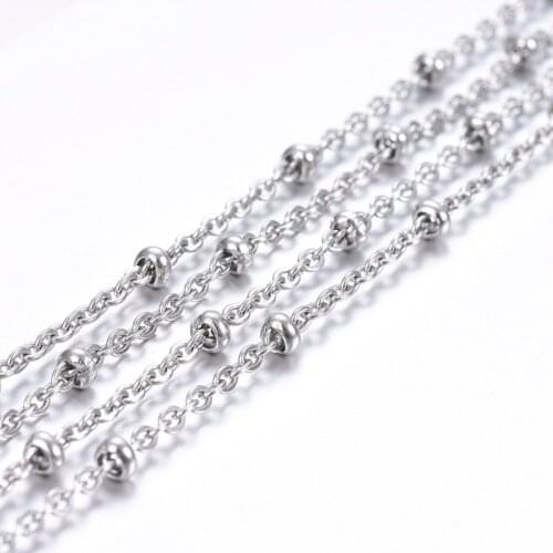 25m/roll Soldered 304 Stainless Steel Cable Chains Satellite Chains Decorative Chains Rondelle Beads 2.5x2x0.5mm
