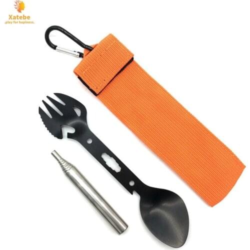 New Stainless Steel Folding Cutlery For Outdoor Travel Portable Spoon With Bag and Carabiner 3PCS
