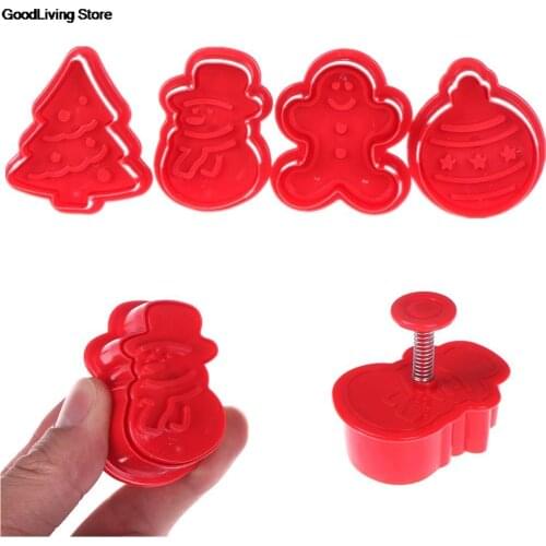 4 Pcs/Set 3D Christmas Cookie Cutters Cookie Stamp Biscuit Mold Cookie Plunger Cutter DIY Baking Mould Gingerbread Home