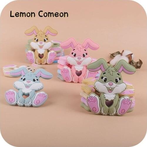 5/10Pcs Bunny Food Grade Teething Teether Toy Animal Shape Chewing Pandent Accessories DIY Jewelry Pacifier Clip Teething Toy