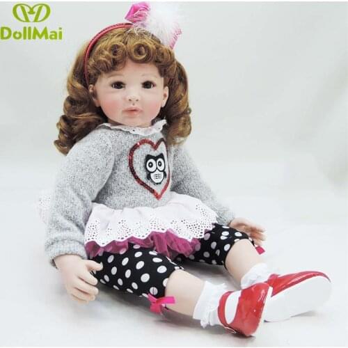 60cm Silicone Reborn Baby Doll Toys Vinyl Princess Toddler Babies Dolls long curly hair Kids Birthday xmas Gift bebe bonecas