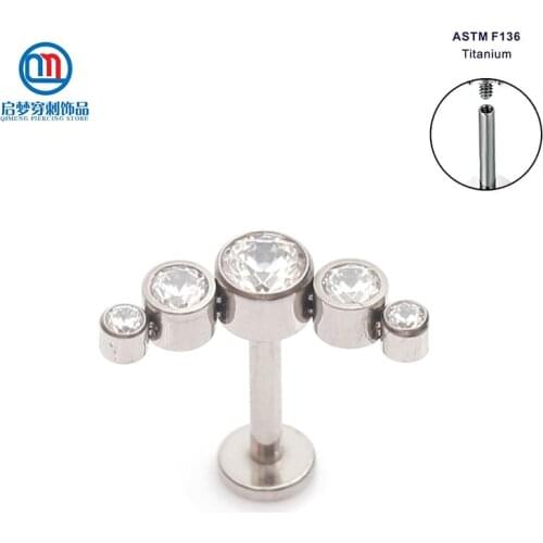 ASTM F136 Titannium 5 Clear Stones Cluster Larbret Tragus Ring Ear Cartilage Body Piercing Jewelrly
