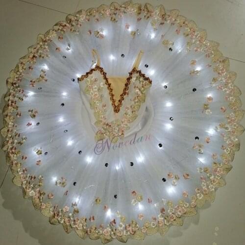 White Professional Ballerina Ballet Tutu For Children Kids Girls Adult Pancake Tutu Led Light Dance Costume Ballet Dress Girls