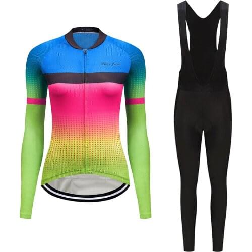 Free Shipping Women Fall Cycling Jersey Set Long Sleeve Road Bike Clothing BIB Dress Female Bicycle Clothes Sport Suit Uniform