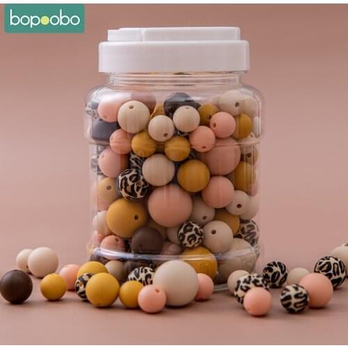 Bopoobo 200Pcs Silicone Beads Baby Teething Food Grade BPA Free Care Chewable Round Teethers for Diy Pacifier Chain Accessorise