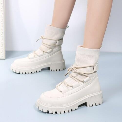 Black Sock Boots Women Platform Shoes Women Ankle Boots 2021 New Punk Gothic Shoes Lace Up White Sock Boots Plus Size