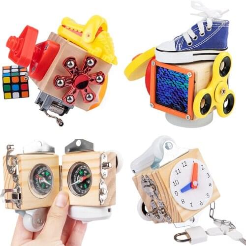 Wooden Toy Montessori Games Busy Cube Kids Multifunctional Unlocking Screw Clock Learning Sensory Play Puzzle Game For Preschool