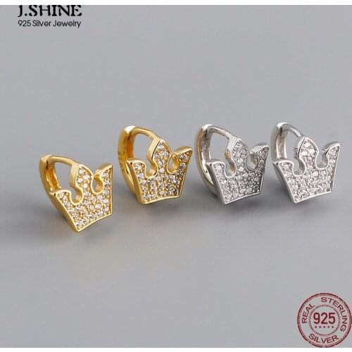 JShine 925 Sterling Silver Queen Crown Huggies Crystal CZ Hoops Small Circle Round Luxury Piercing Zircon Earring Fine Jewelry