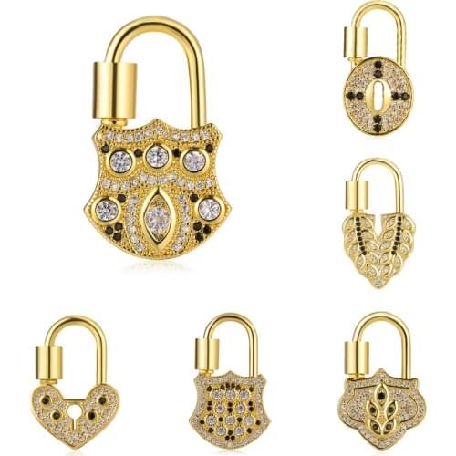 JUYA 5 Pcs DIY Necklace Pendants Jewelry Findings AAA Cubic Zirconia Lock Style Screw Clasps Charm Connectors For Jewelry Making