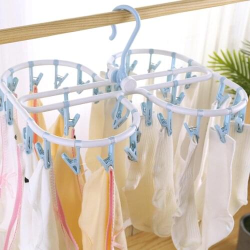 Round Folding Windproof Underwear Socks 32 Clips Clothespin Drying Rack Hanger