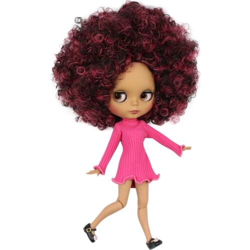 ICY DBS Blyth doll 1/6 bjd joint body dark skin matte face Wine red mix Black Afro hair