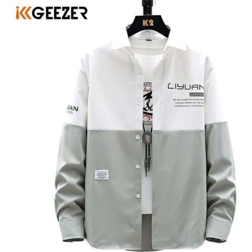 Men Shirt Patchwork Long Sleeve Casual Shirts Pocket Autumn Slim Fit Male Streetwear Tuxedo Shirt Plus Size M-4XL Dropshipping