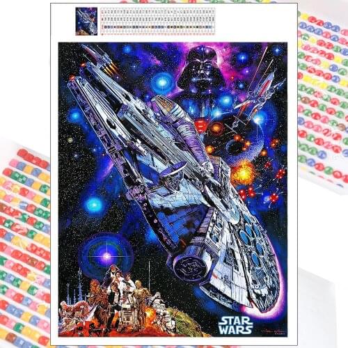 5D DIY Diamond Painting Star Wars Millennium Falcon Spaceship Cartoon Cross Stitch Embroidery Mosaic Square Round Handmade Home