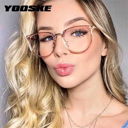 YOOSKE Anti Blue Light Cat Eye Glasses Frames Women Clear Eyeglasses Female Literary Vintage Metal Computer Optical Frame