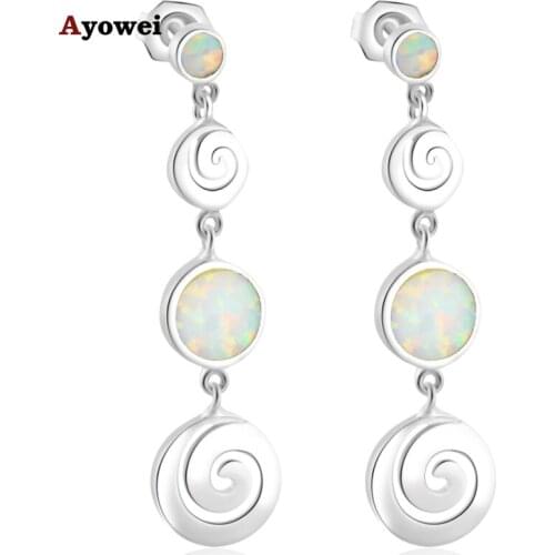 Wholesale Retail Round shape White Fire Opal Silver Stamped Drop Dinner Earrings Fashion Jewelry Opal Jewelry OE340A