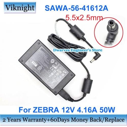 Genuine SAWA-56-41612A AC Adapter Power Supply 12V 4.16A 50W PWR-BGA12V50W0WW For ZEBRA Laptop Charger 5.5x2.5mm